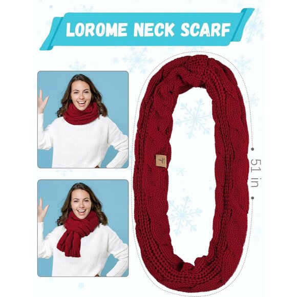 Women Red Knit Beanie Hat, Gloves, Scarf & Ear Warmer Set - Winter - Picture 4 of 6